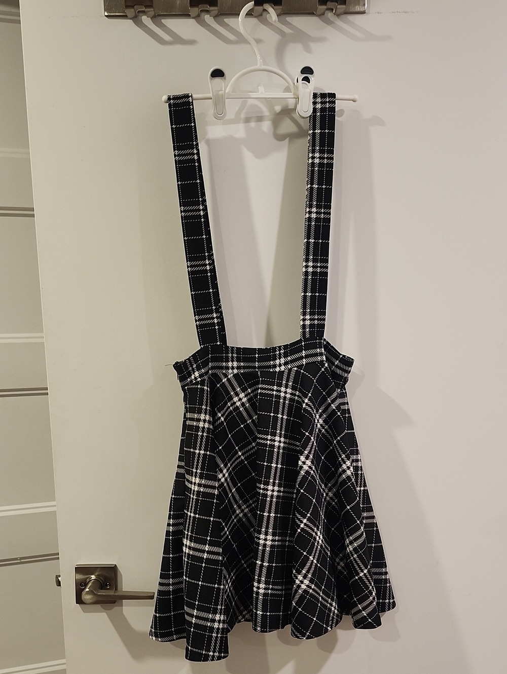 Waist 13" Black & White Plaid Suspender Skirt